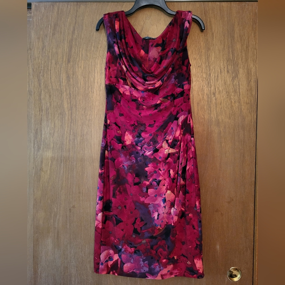 Ralph Lauren Red and Pink Floral Midi Dress, Size 10